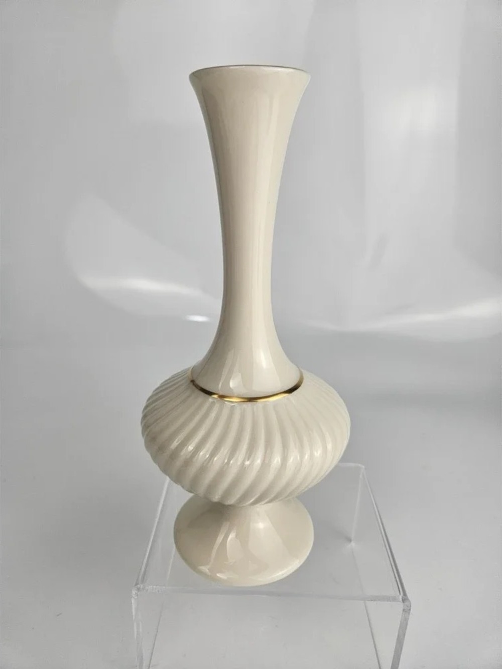 Cream Ceramic Decorative Bud Vase with Gold Trim